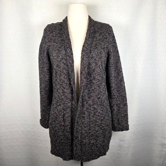 LL Bean Soft Cotton Ragg Sweater Women's L Open Front Charcoal Gray Long Cozy - Picture 2 of 6